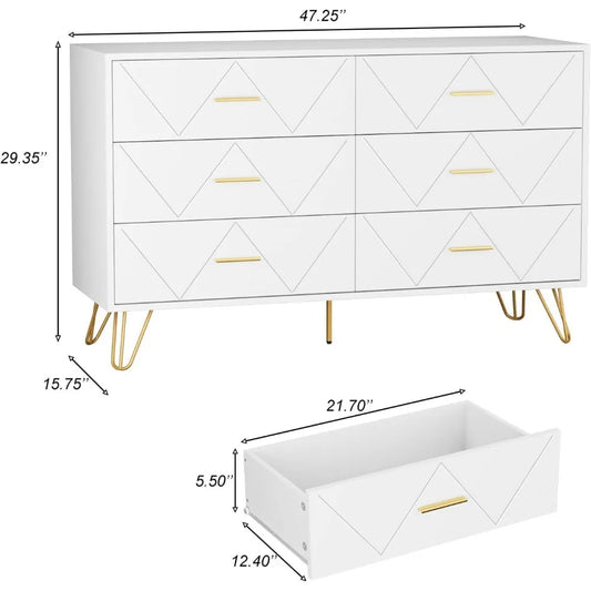 3 Pcs Bedroom Sets, Large 6 Drawer Dresser and Two Drawers Nightstand Set of 2 - Ohberri