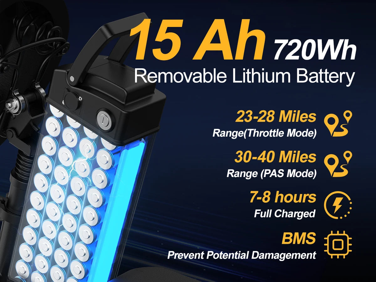 Electric Bike 750W Peak Motor 48V15AH LCD Display 14-inch Tire Electric Bicycle - Ohberri