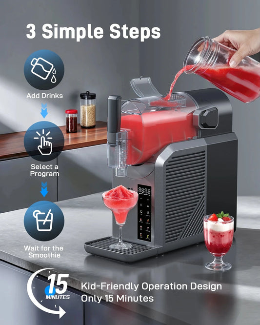 Slushie Machine with Self-Cleaning Function No Ice Needed 7 Preset Programs Ohberri