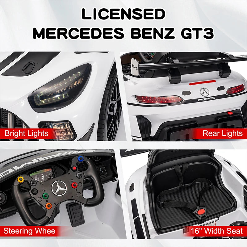 12V Licensed Mercedes-Benz GT3 Kids Ride on Car with Remote Control, Music - Ohberri
