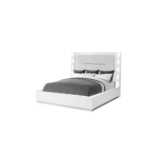 5-Pc LED Bedroom Set in Milky White Wood Finish - Ohberri