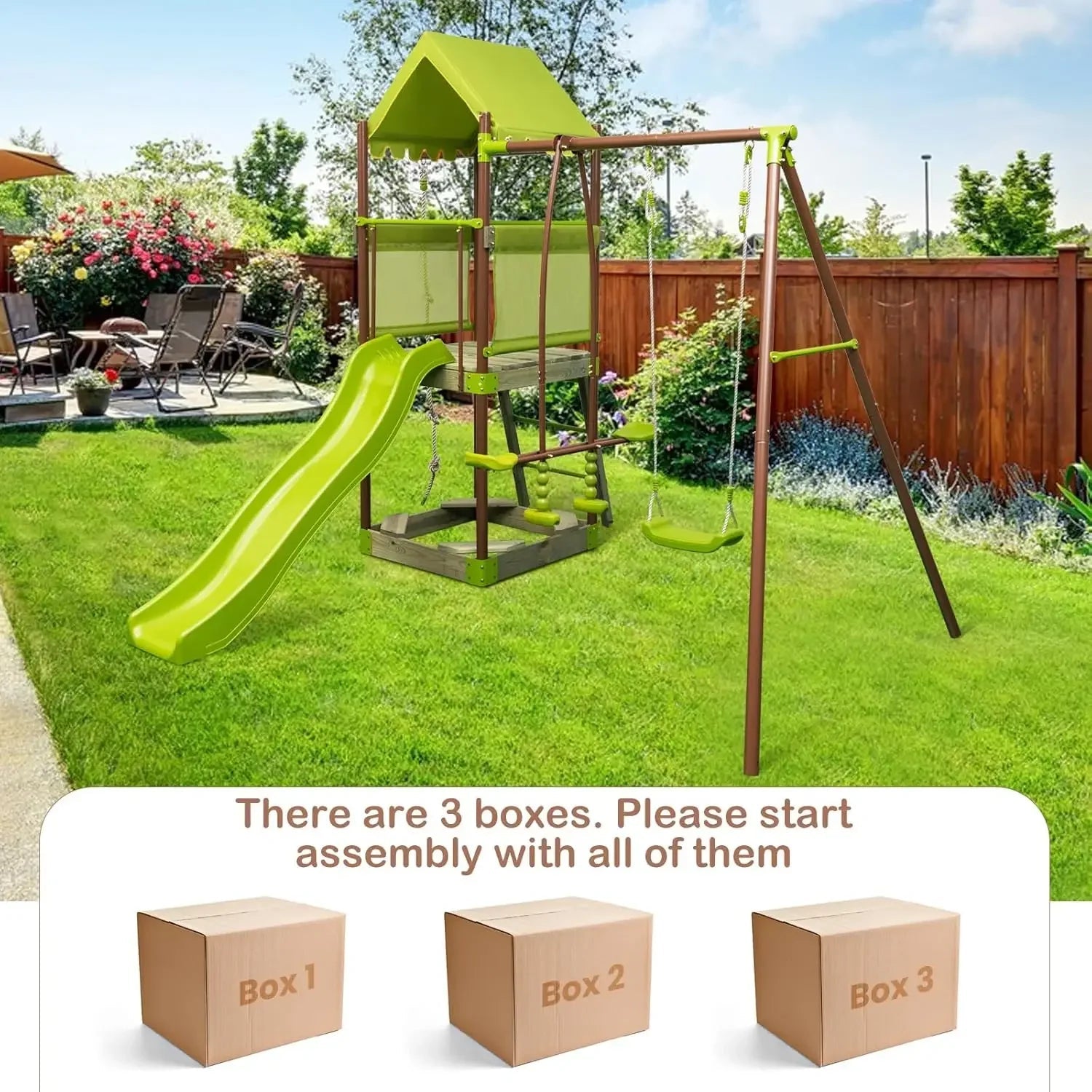 Swing Sets for Backyard, 7-in-1 Heavy Duty Metal Swing Set  Glider and Swing, Outdoor Playset for Playground, Gift for Kids Ohberri