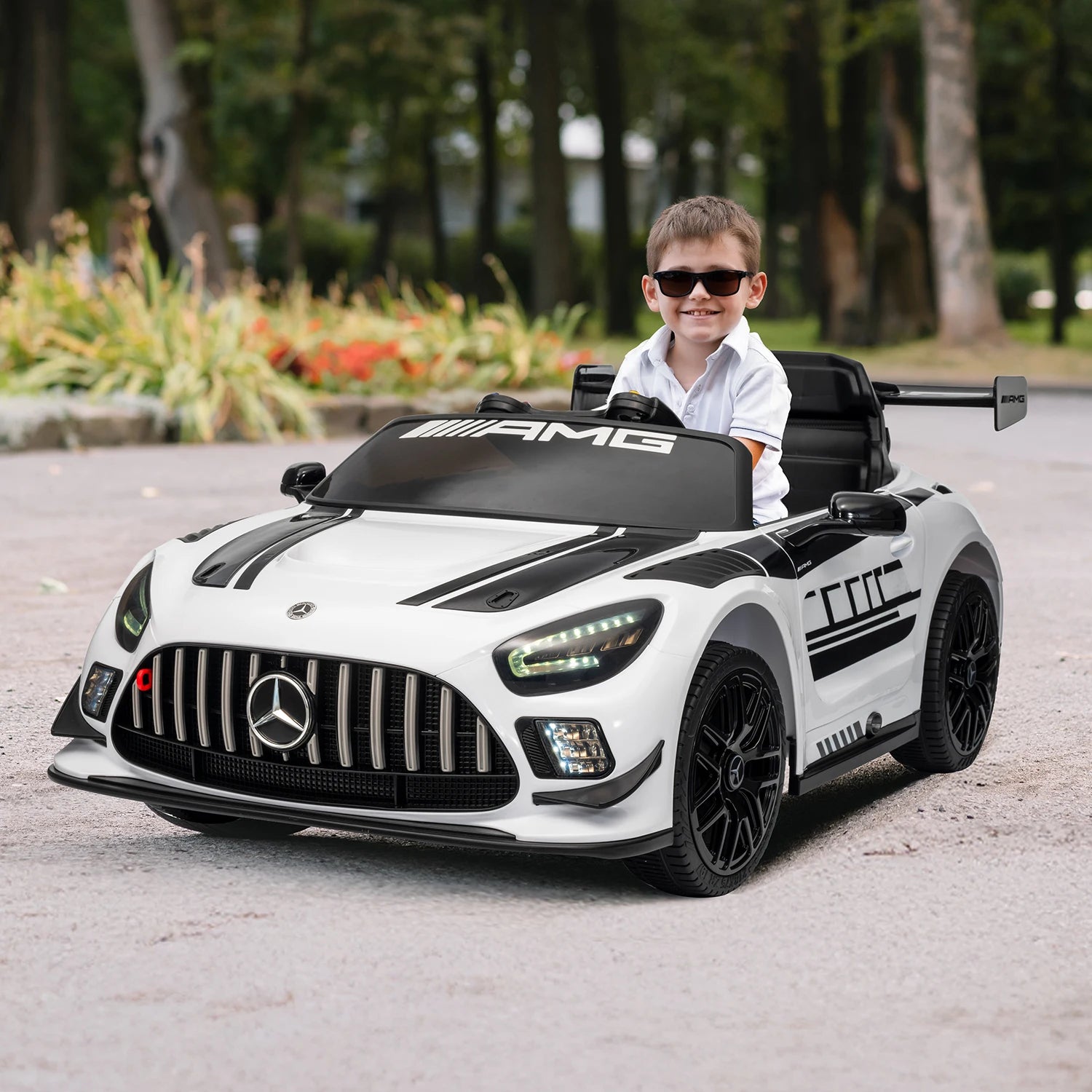 12V Licensed Mercedes-Benz GT3 Kids Ride on Car with Remote Control, Music - Ohberri