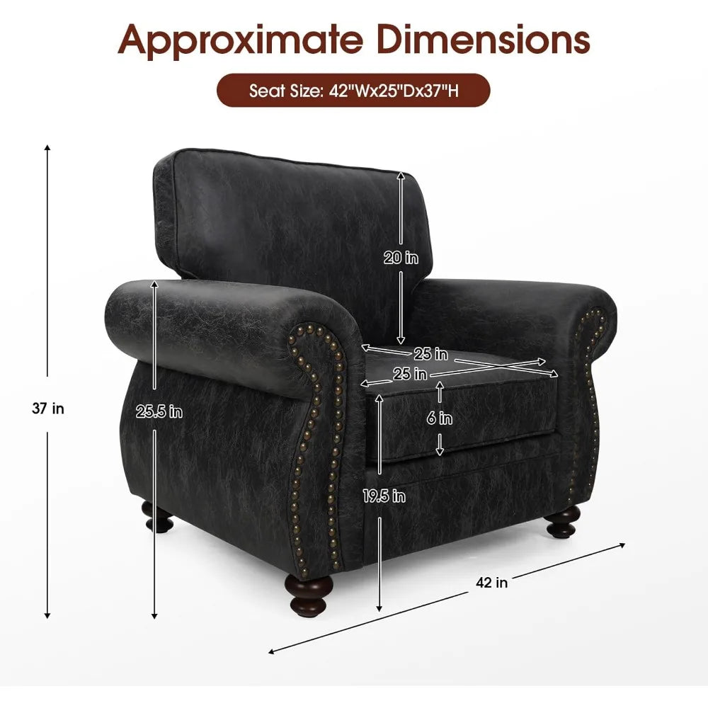 Mid-Century Modern Single Sofa with Rivet Design (Grey, Single) - Ohberri