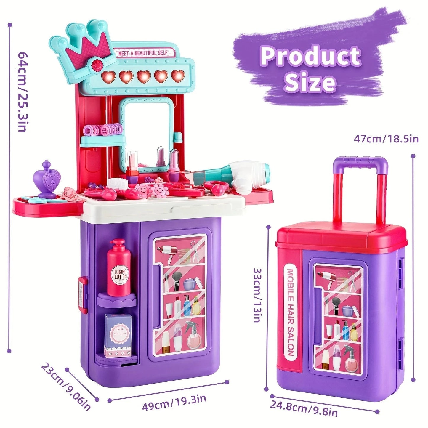 Children's 3-in-1 transformable travel suitcase for boys and girls, makeup tools, playhouse toys Ohberri