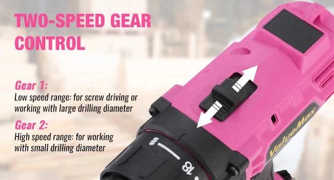 20V 3/8" Pink Cordless Drill Set  18+1 Torque Settings, Power Drill Set with LED Light and Magnetic Holder Ohberri