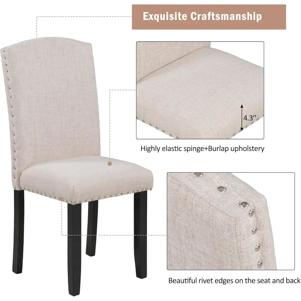 6 Pieces Dining Table Set with Bench, Rectangle Dining Table with 4 Upholstered Chairs & a Bench, Wood Ohberri