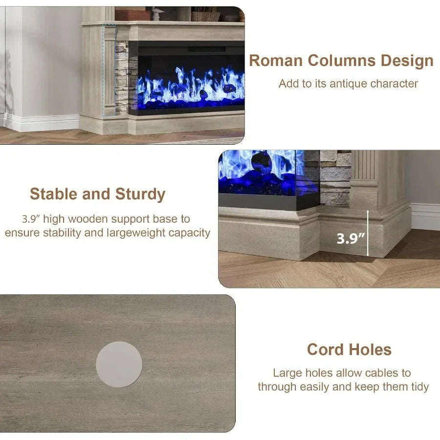 Fireplace TV Stand for TVs up to 65 with Farmhouse 3Side Glass Ohberri