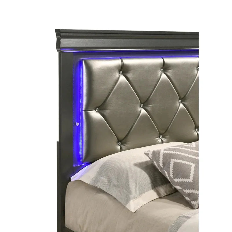 5-Piece Tufted Upholstery LED Bedroom Set: Queen Bed, Nightstand, Dresser, Mirror, and Chest - Made with Wood - Ohberri