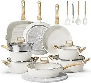 24 Pcs Pots and Pans Set, Non Stick Ceramic Cookware Set with 3 Stockpots, Healthy Non-Toxic, Large Capacity Ohberri