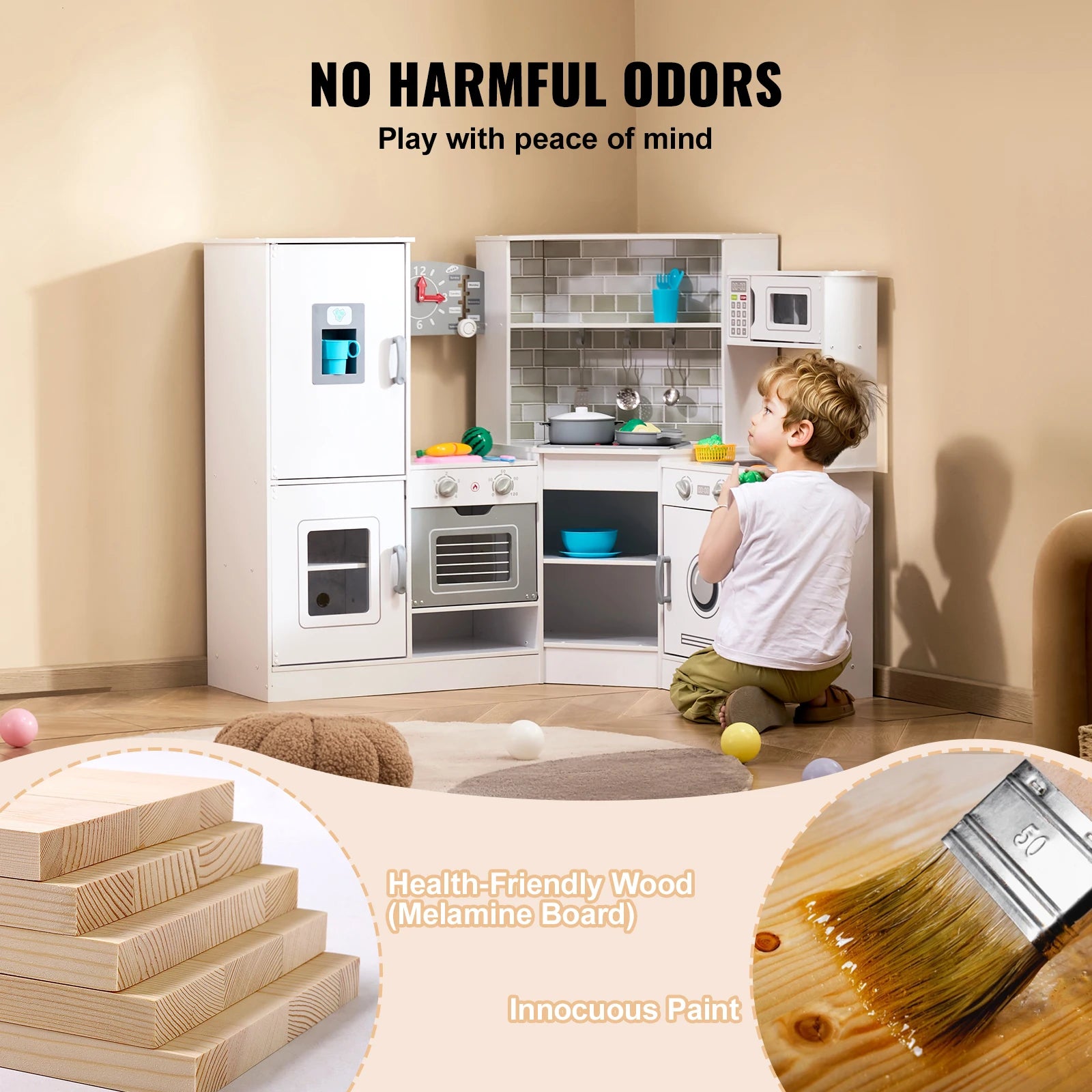 Corner Wooden Play Kitchen Set with Lights & Sounds - Ohberri