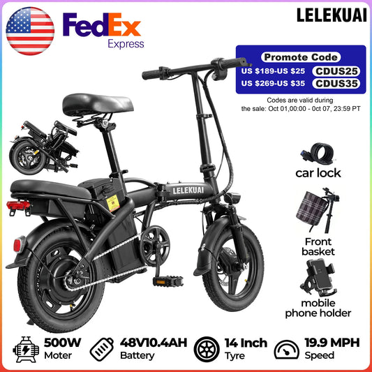 14 inch 500W 24MPH 48V 10Ah battery, 3-level pedal assist - Ohberri