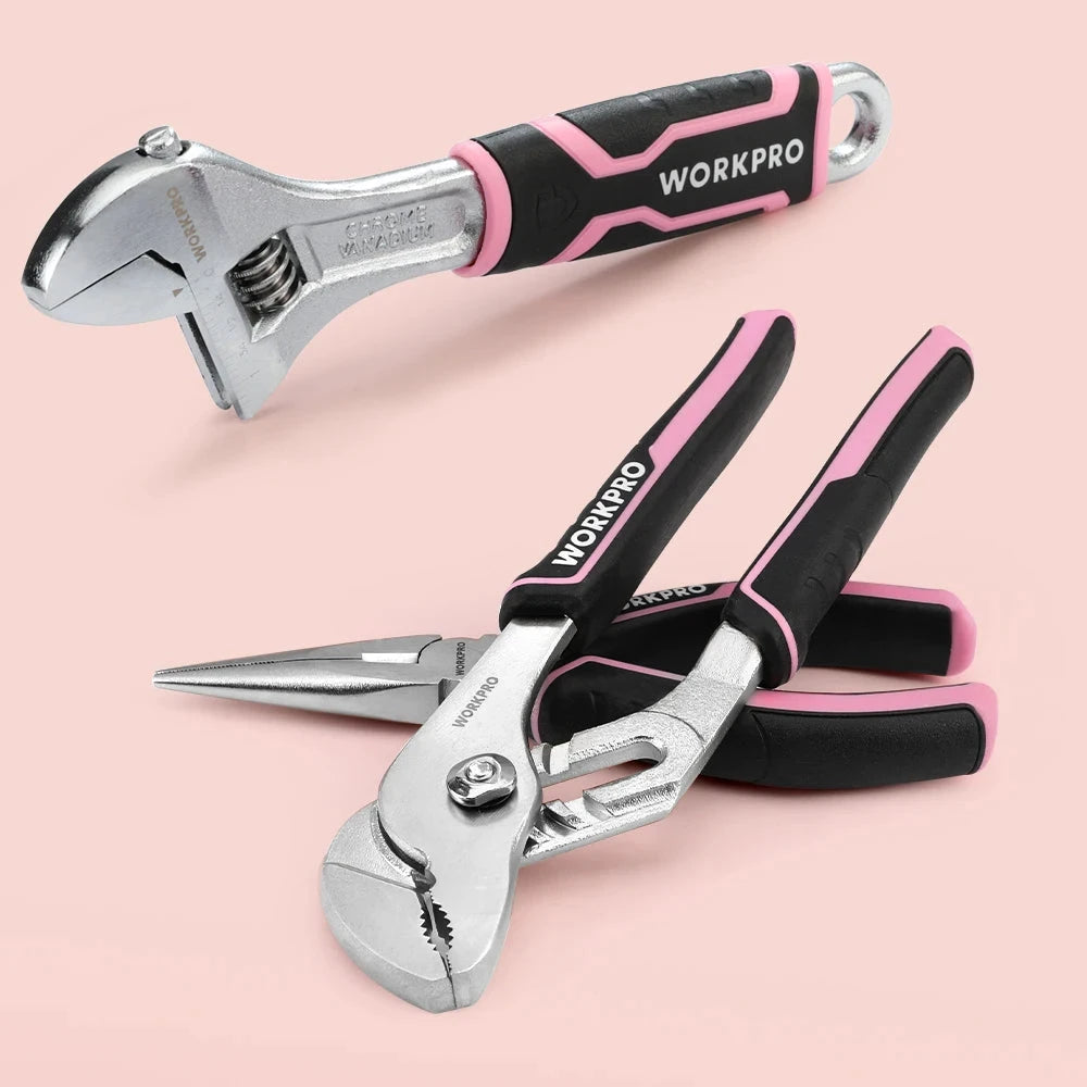 WORKPRO 53-Piece Pink Tool set with Electric Cordless Screwdriver Ohberri