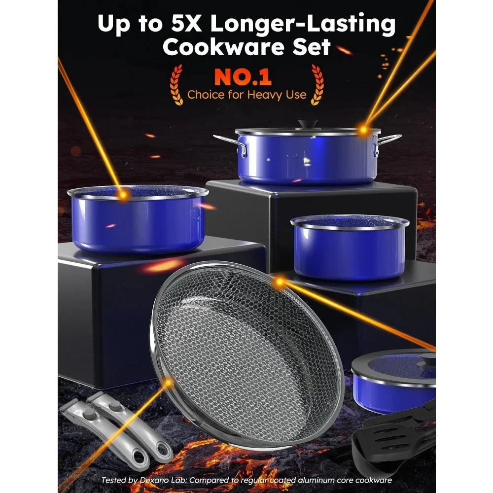 12PC Hybrid 3-Ply Stainless Steel Skillet&Nonstick Pots and Pans Set Ohberri