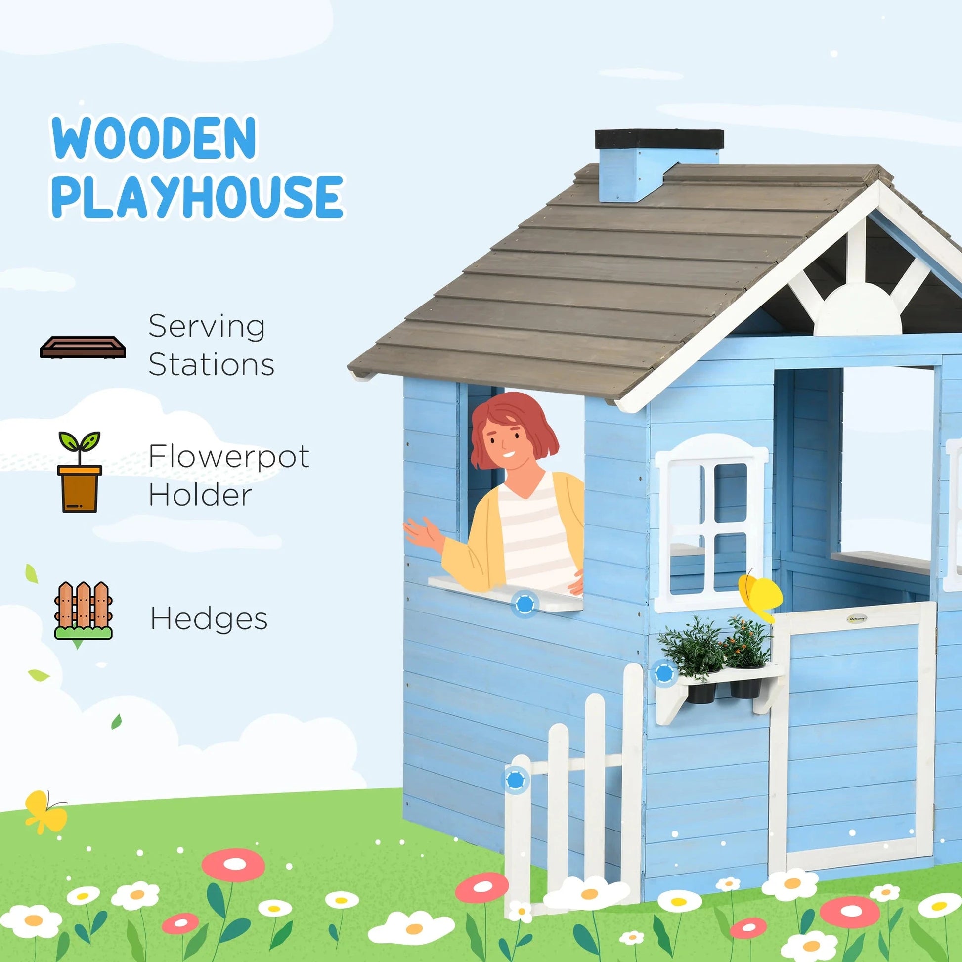 Playhouse for Kids Outdoor, Country Style Wooden Ohberri