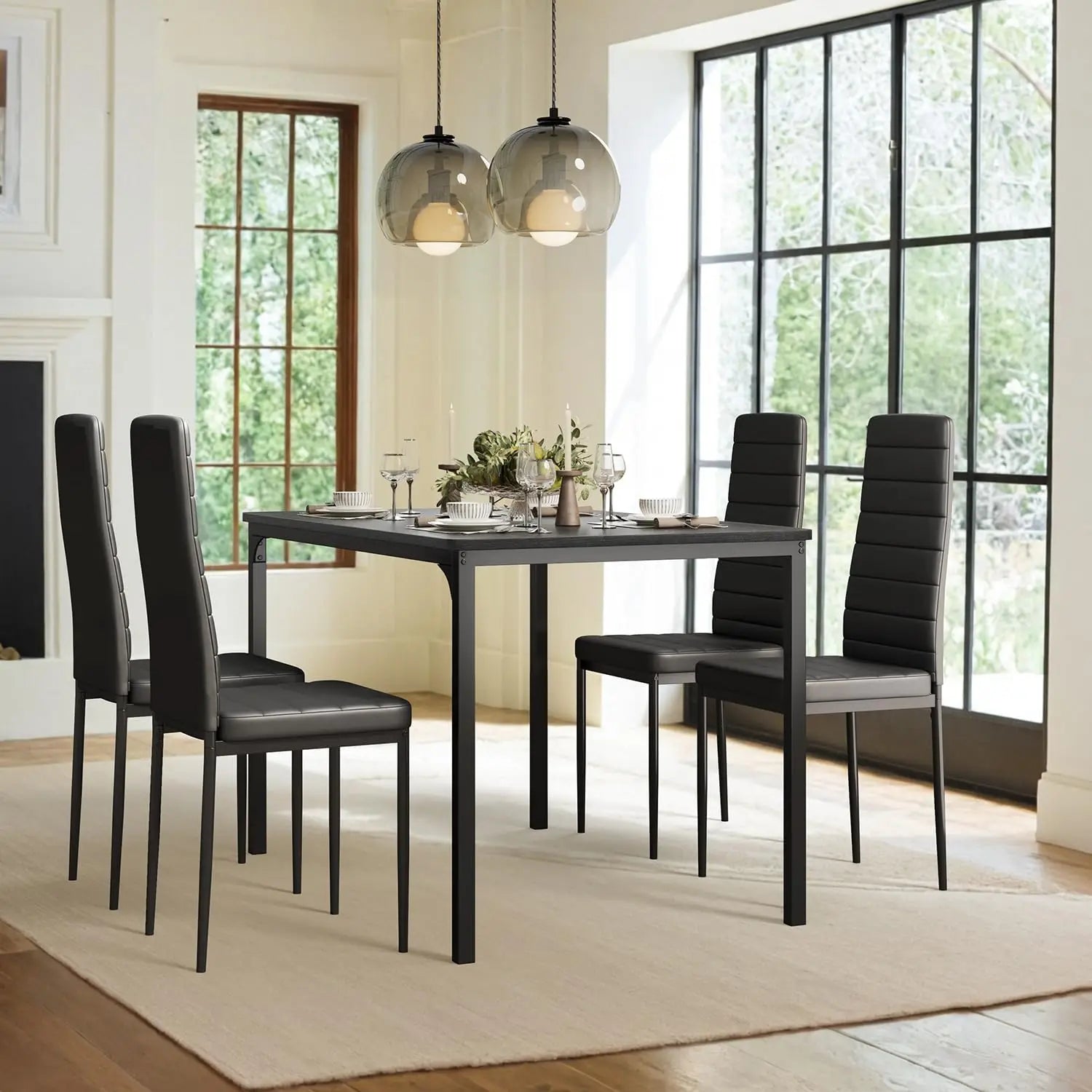 Dining Table Set for 4, Kitchen Table Chairs Set of 4, 5 Piece Kitchen Table Set with 4 Upholstered PU Leather Chairs - Ohberri