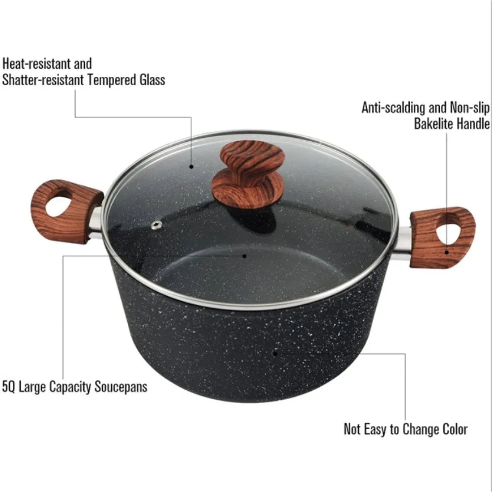 12 Pieces Kitchen Pots & Pans Set Nonstick Cookware Set Granite Coated w/ Lid Ohberri