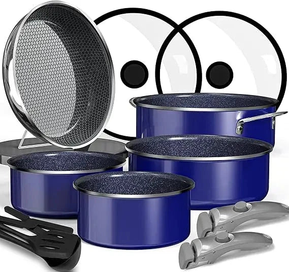 12PC Hybrid 3-Ply Stainless Steel Skillet&Nonstick Pots and Pans Set Ohberri