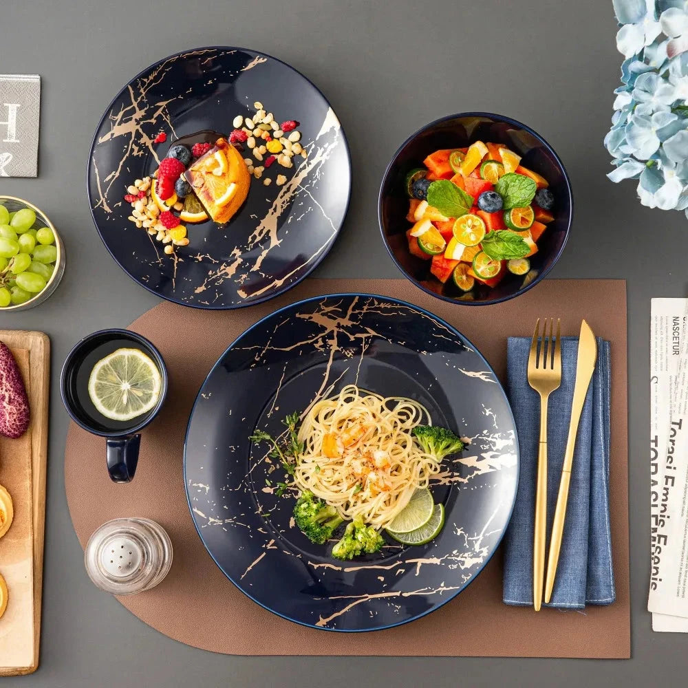 16PCS Procelain Tableware Set with Dinner Plate Cake Plate Bowls Coffee Cups Ohberri