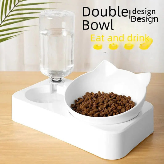 Double Bowl Automatic Watering Pet Anti-overturn Rice Plastic Cat Dog Food Bowl Cats Dogs Pet Tableware Ohberri