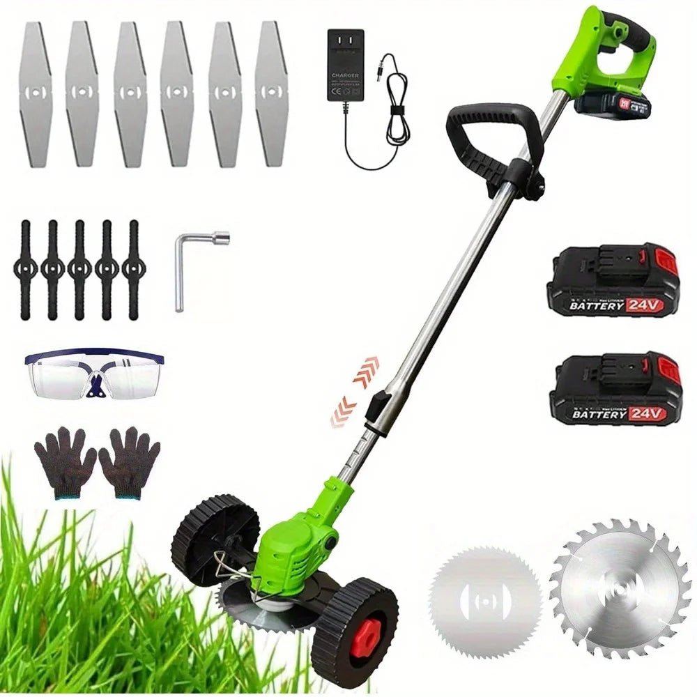 Foldable Brush Cutter Cordless Weed Wacker Electric Weed Eater Edgers with 2 Large Capacity Batteries &13 Blades, - Ohberri
