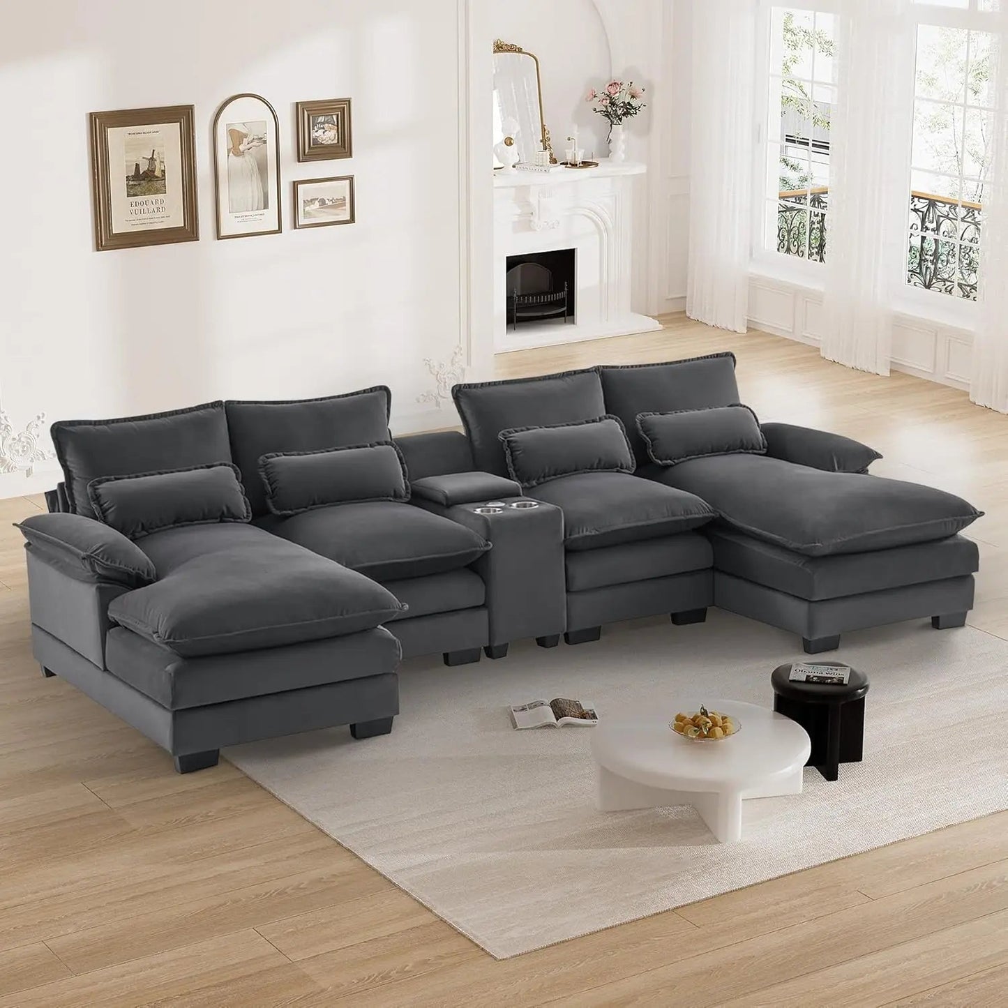 U Shape Black Cloud Sectional Plush Cloud Sofa Ohberri