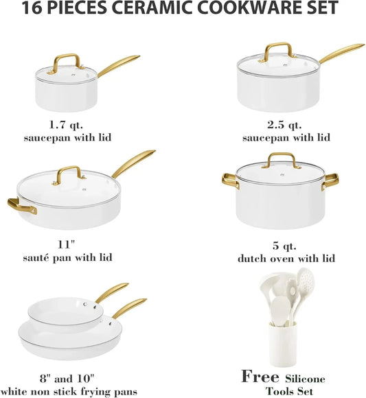 Pots and Pans Set Non Stick - Ceramic Cookware Set with Cooking Utensils Set, Non Toxic Ohberri