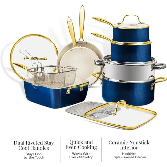 12 pc ceramic cookware set nonstick pots and pans set Ohberri