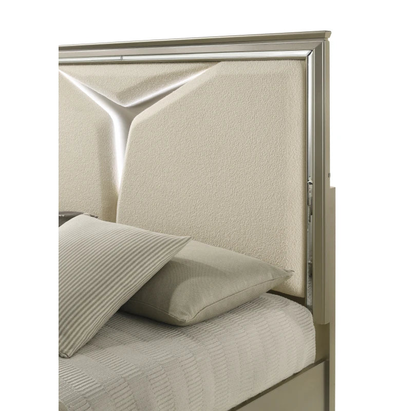 Modern Style Queen 4PC Bedroom Set Made with Wood & LED Headboard ,For bedroom,Main Color:Silver - Ohberri