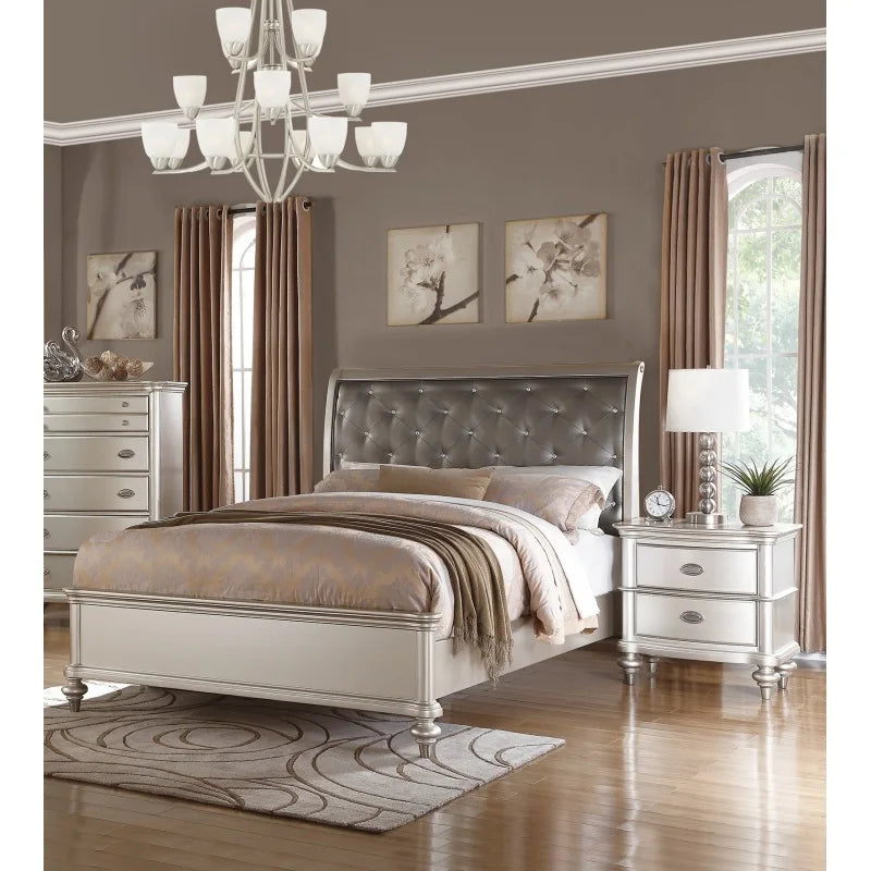 Glamorous 3pc Bedroom Set California King Size Bed 2x Nightstands Tufted Headboard Furniture - Ohberri