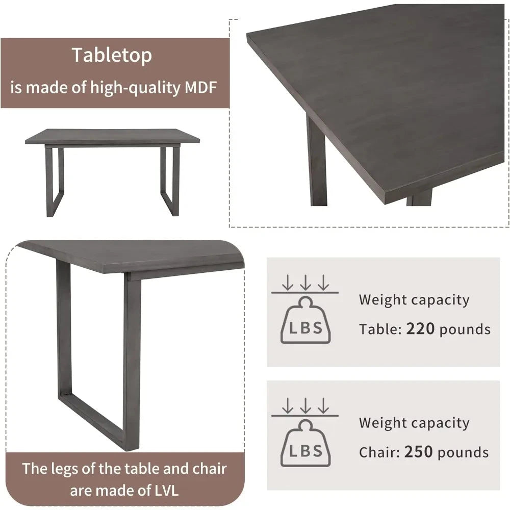 6 Piece Dining Table Set with Rectangular Table and 4 High Back Upholstered Dining Chairs and Tufted Bench Ohberri