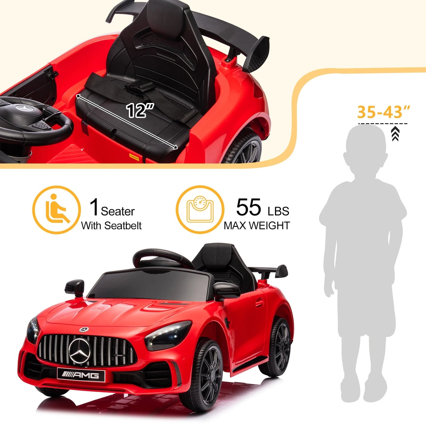 Dual Drive 12V 4.5Ah with 2.4G Remote Control Mercedes-Benz Sports Car Red Ohberri