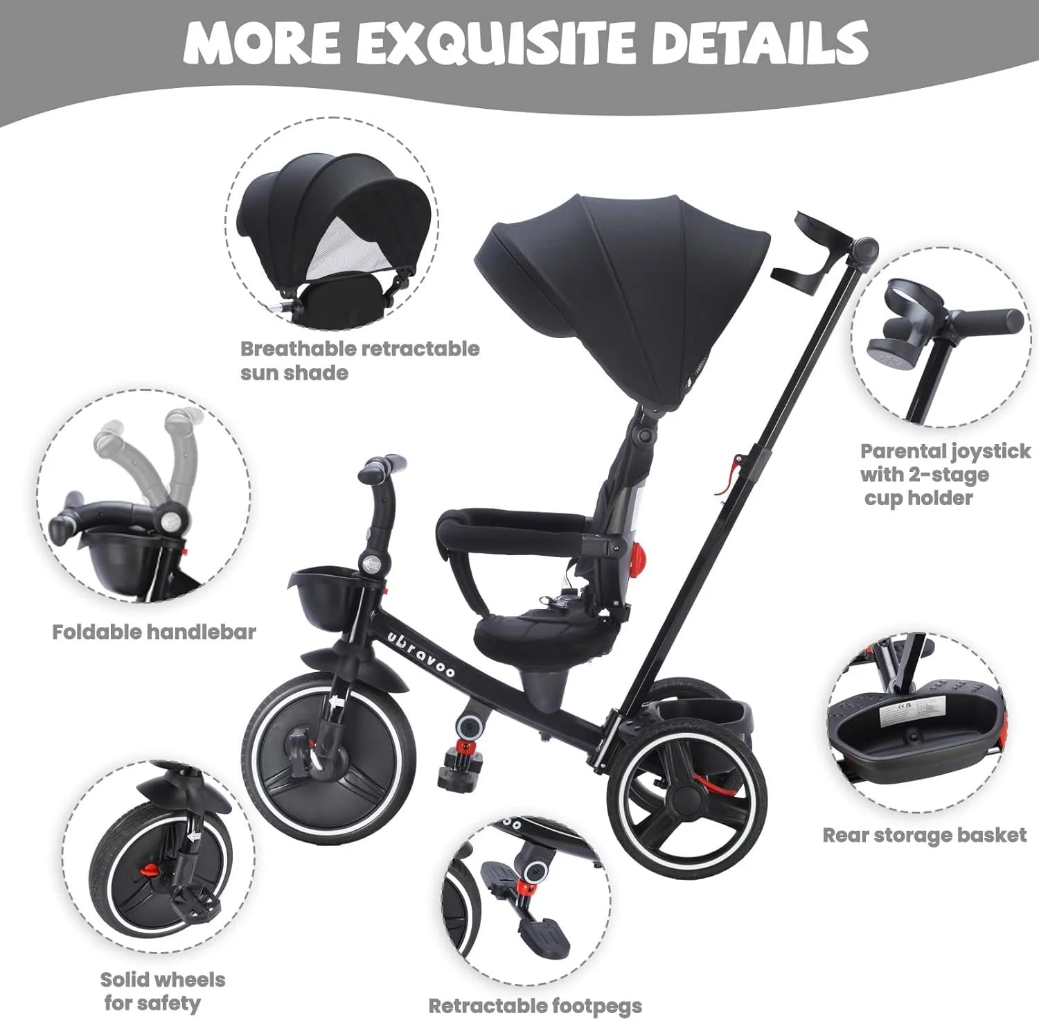 Tricycle Stroller Bike , 5-in-1, Adjustable Canopy, Sitting & Lying,Celerity - Ohberri