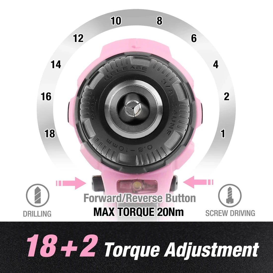 WORKPRO Pink Cordless Drill Driver Set, 12V Electric Screwdriver Driver Tool Kit, 3/8" Ohberri