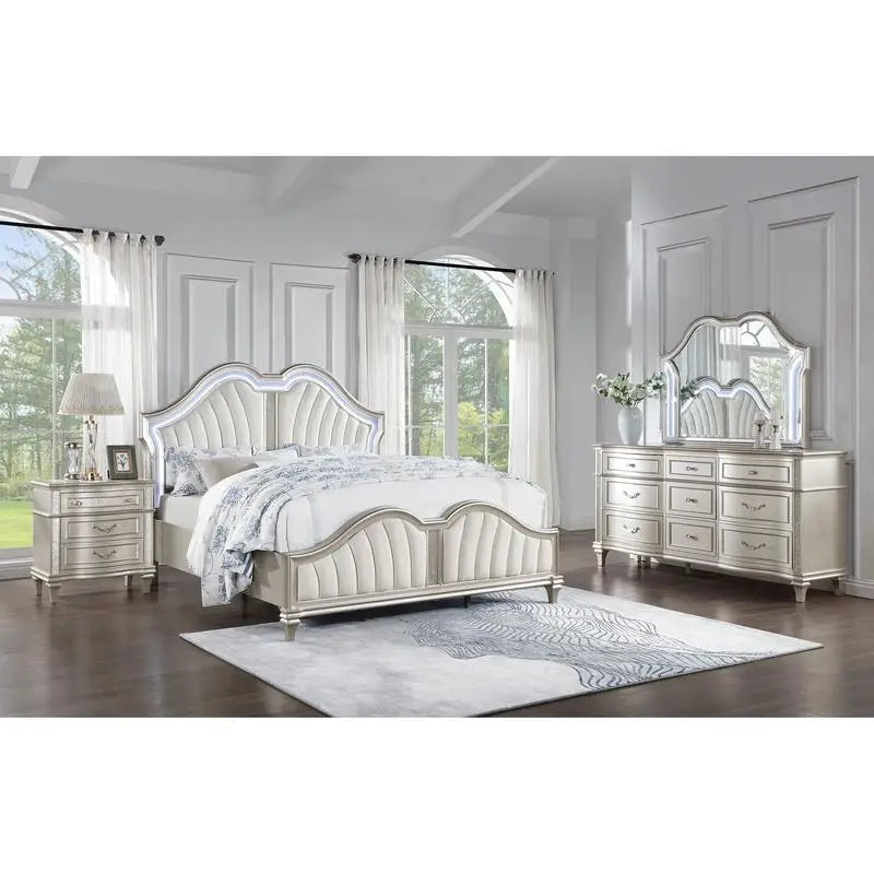 Queen Bed Set 4-Piece Bedroom Furniture in Silver Oak Finish - Ohberri