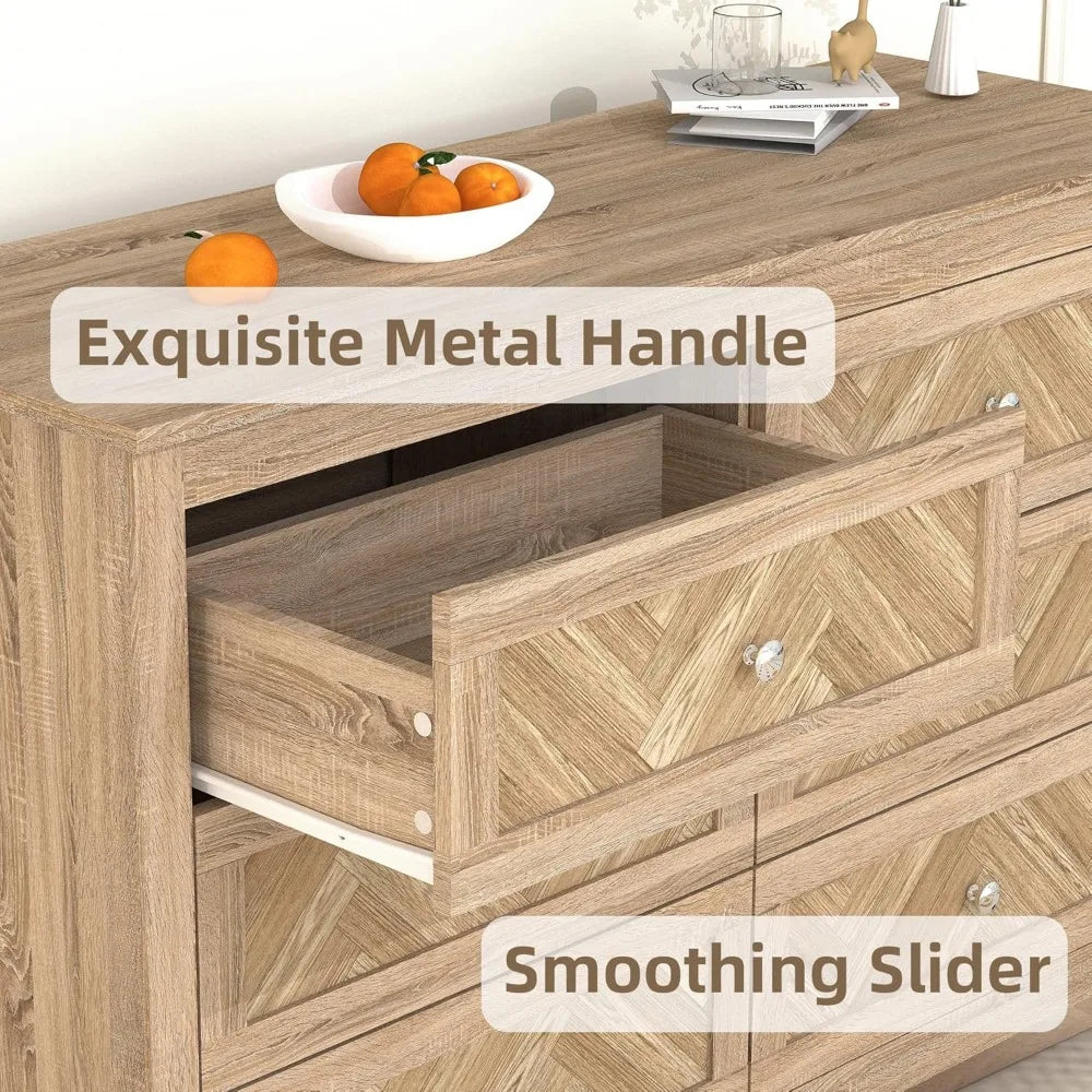 3 Pieces Bedroom Set with 6 Drawer Dresser and 2 Drawer Nightstands, Wooden - Ohberri