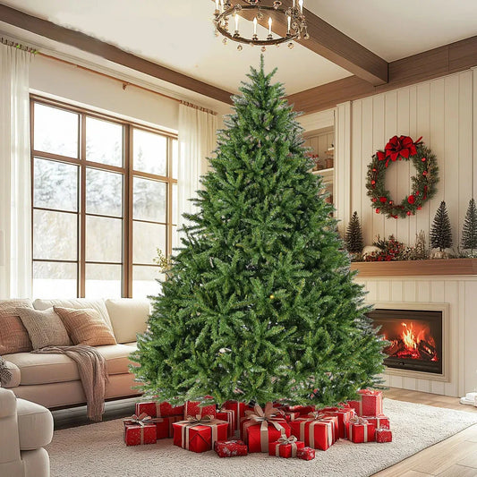 9ft Unlit Hinged Christmas Tree, 3655 Tips, Metal Stand Ohberri