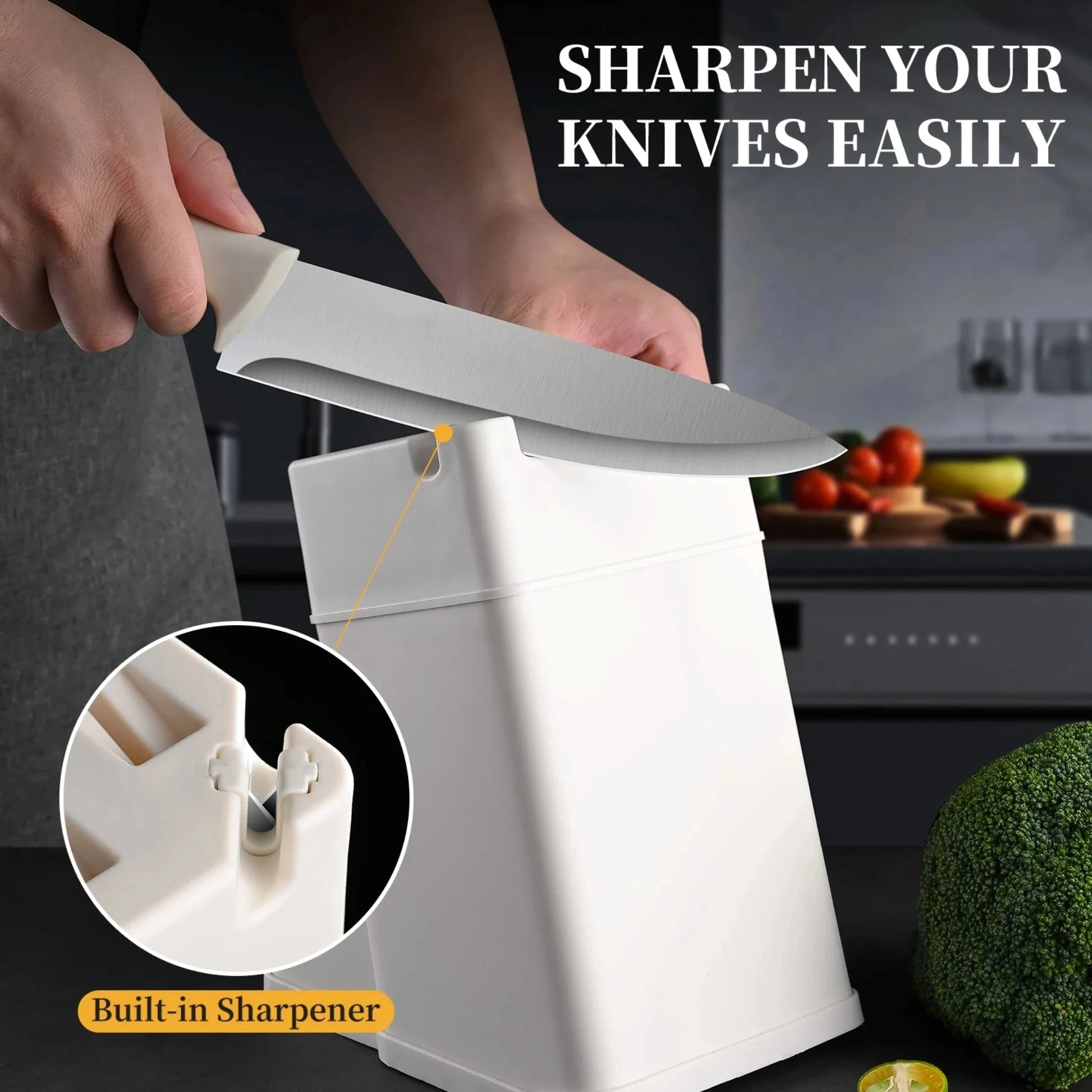 15-piece kitchen stainless steel knife set with knife holder Ohberri