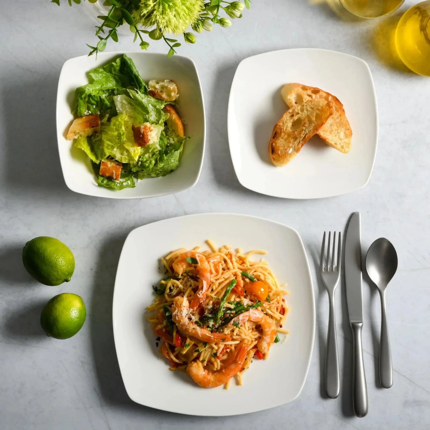 12-Piece White Square Dinnerware Set, Modern Stoneware Plates Bowls Ohberri