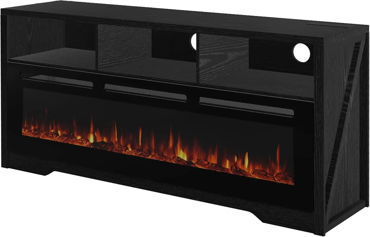 Fireplace TV Stand with 50" Glass Electric Fireplace with Power Outlets for Up to 65 inch TV Ohberri