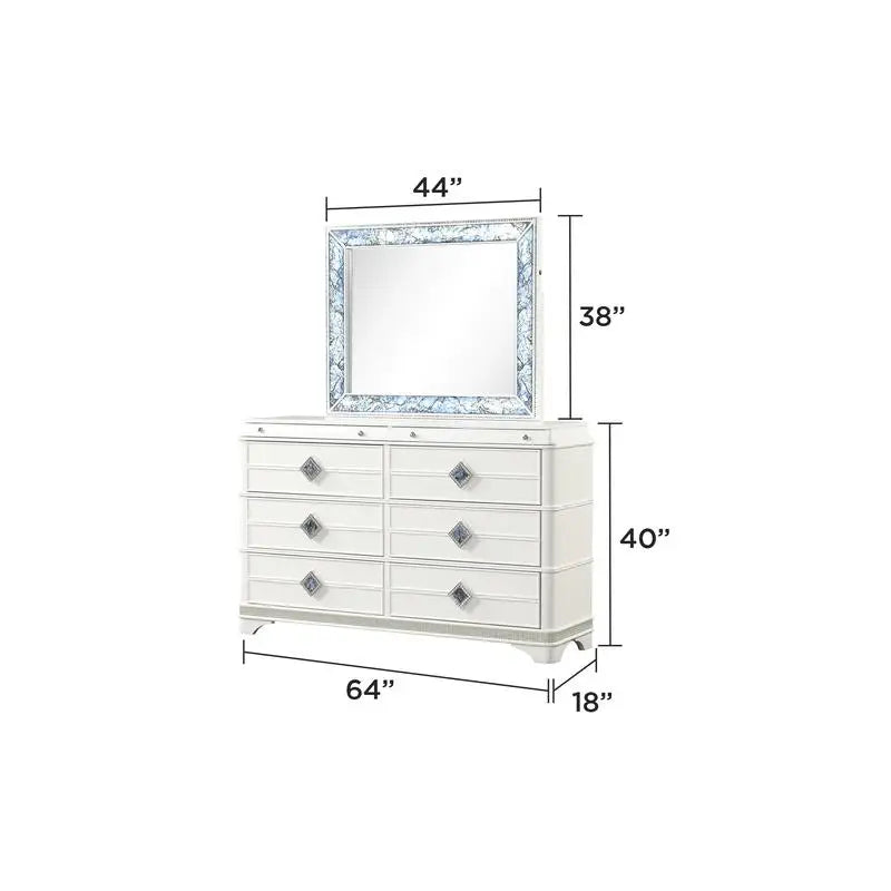 Modern Style 4 Piece Queen Upholstered Bedroom Set with Wood and Crystal Accents in White - Ohberri
