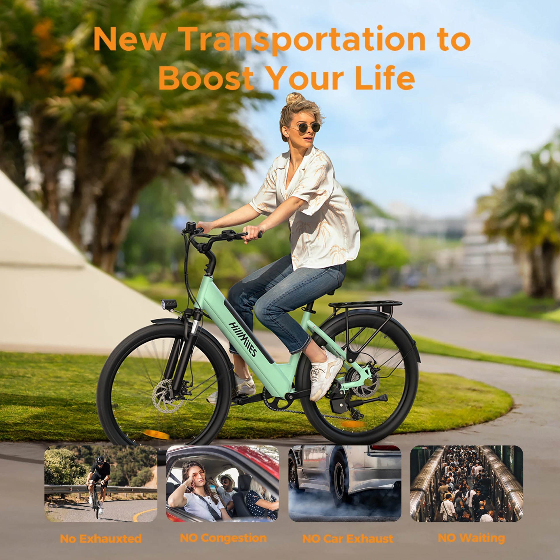 26'' Commuter Electric Bicycle 700W Peak Motor 7 Speed Electric Bike, Green - Ohberri
