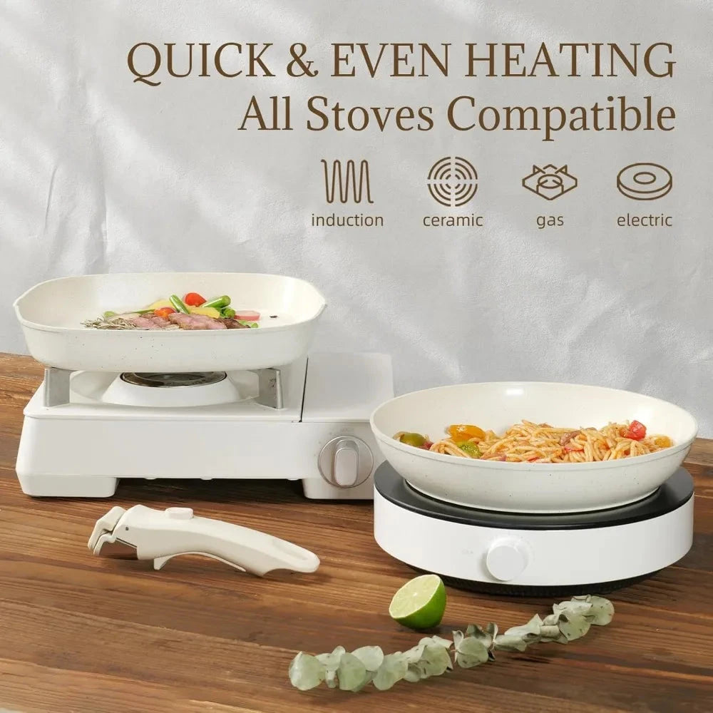 23Pcs Ceramic Cookware Set Non Stick Pots and Pans Set Non Toxic with Detachable Handle Ohberri