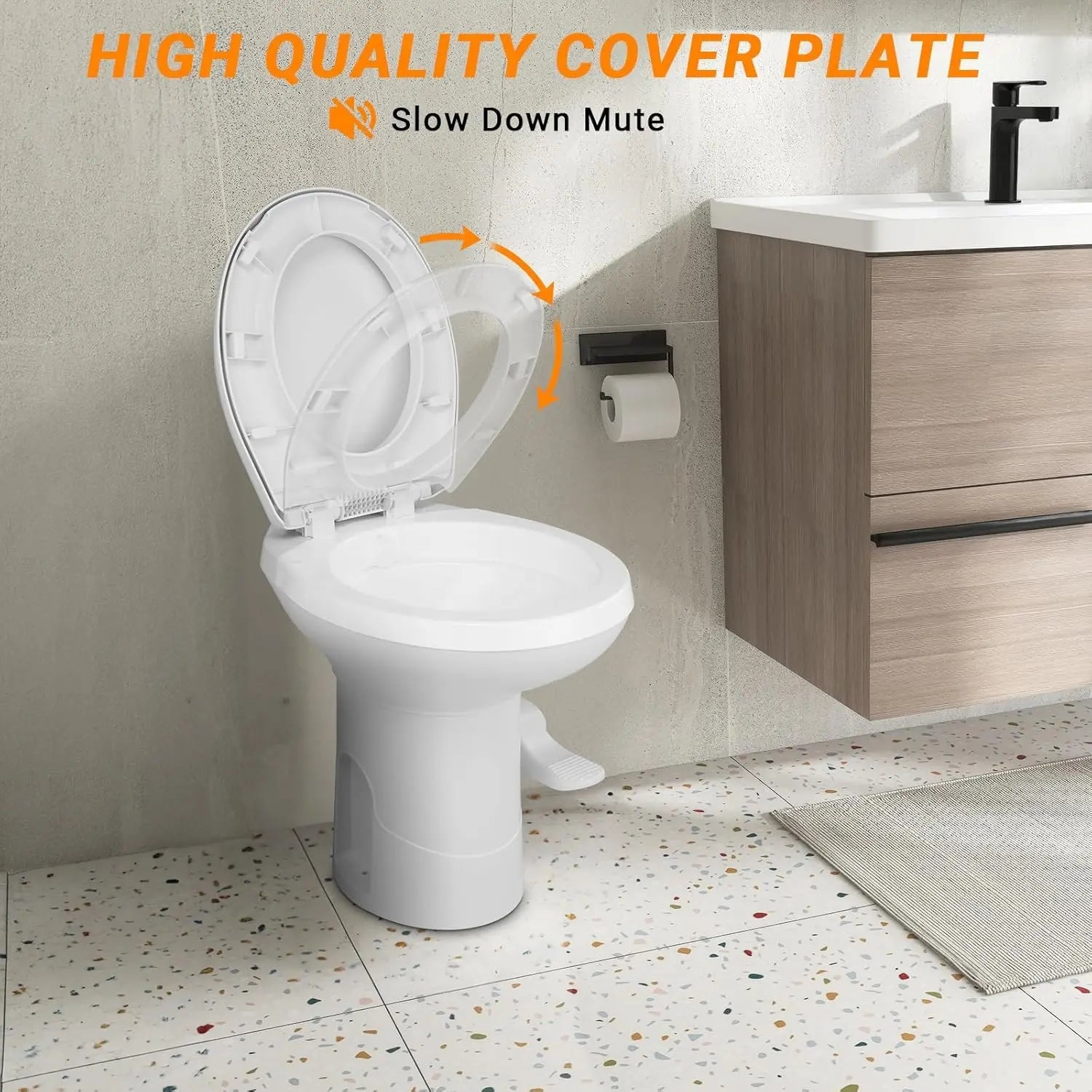 RV Toilet, Gravity Flush Toilet with Foot Pedal Flush,Standard Height Gravity Camper Toilet For RVs,Trailers,and Outdoor Campers Ohberri