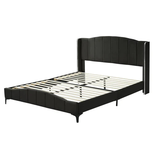 3 Pieces Bedroom Set with Queen Size PU Leather Upholstered Platform Bed and Elegant PU Nightstand with 2 Drawers , Black - Ohberri