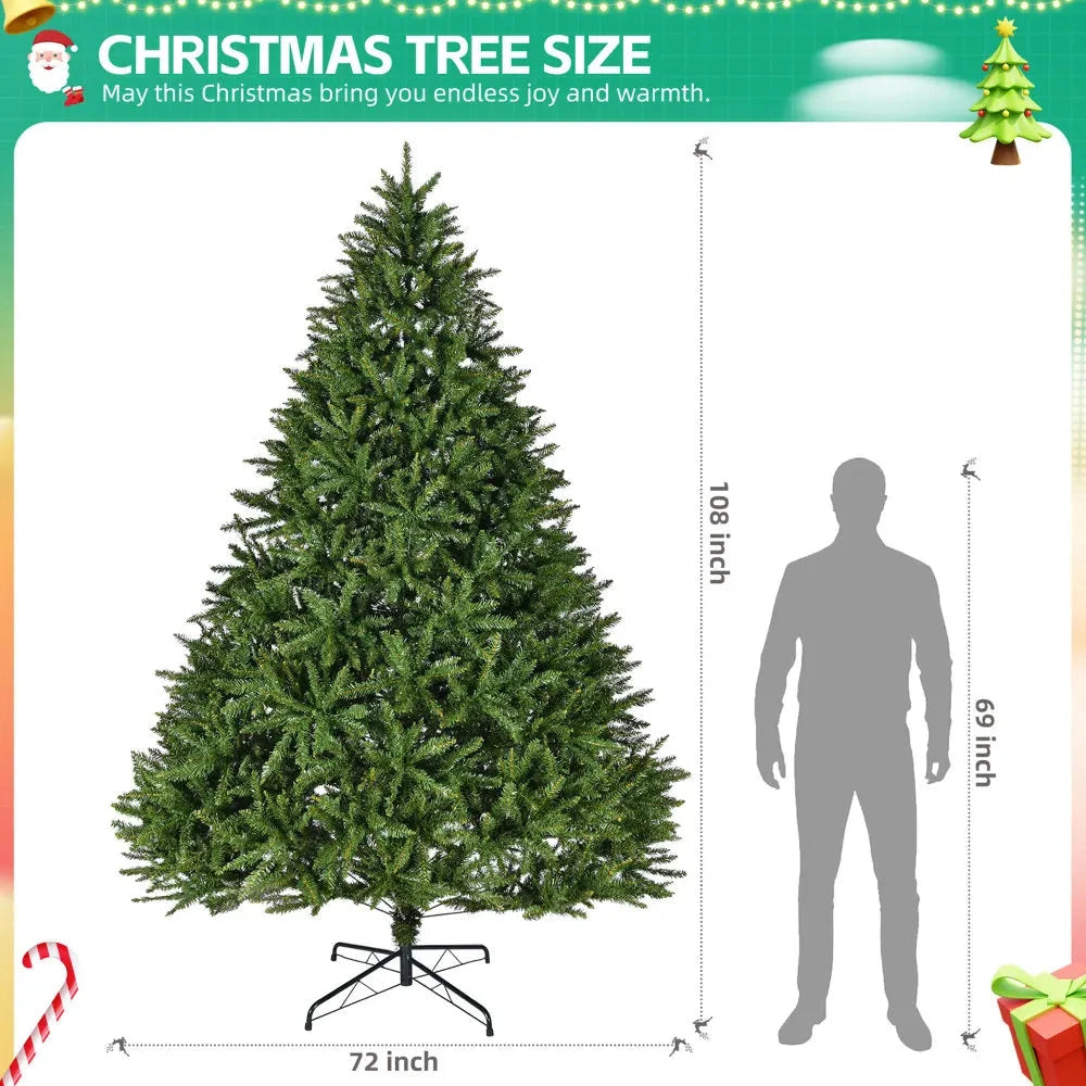 9ft Unlit Hinged Christmas Tree, 3655 Tips, Metal Stand Ohberri