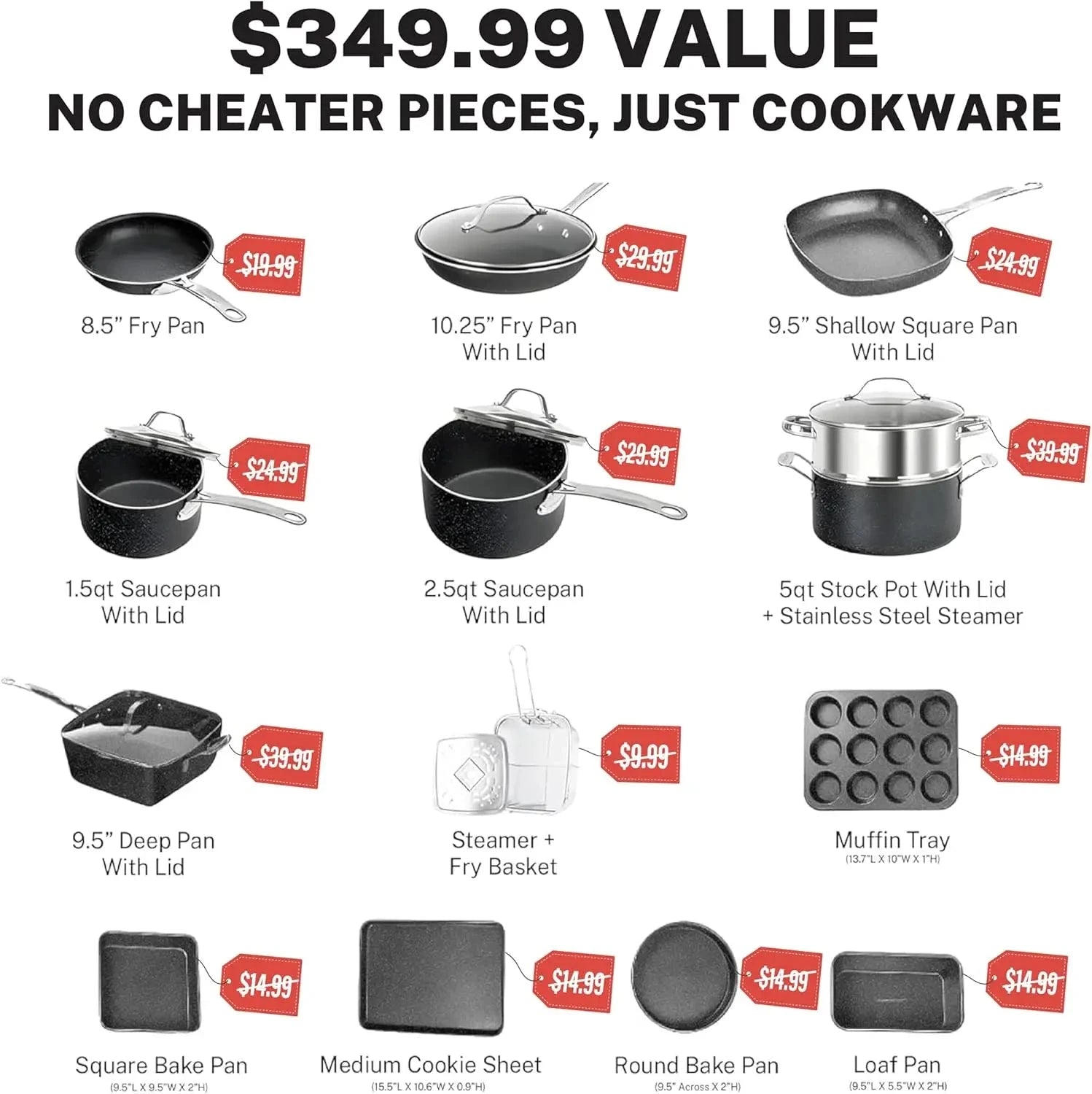 True 20 Pc Pots and Pans Set Non Stick Cookware Set with Deep Square Pan and Bakeware Set, Non Toxic Ohberri
