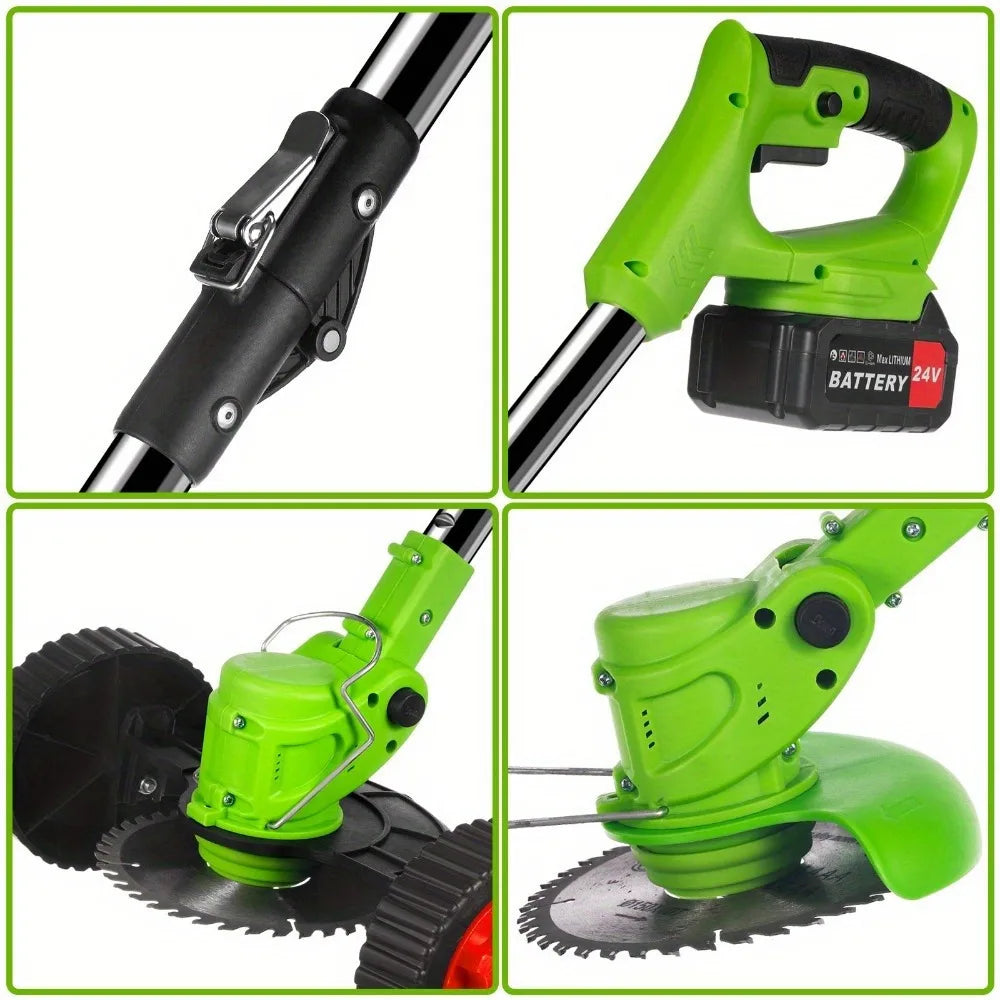Foldable Brush Cutter Cordless Weed Wacker Electric Weed Eater Edgers with 2 Large Capacity Batteries &13 Blades, - Ohberri
