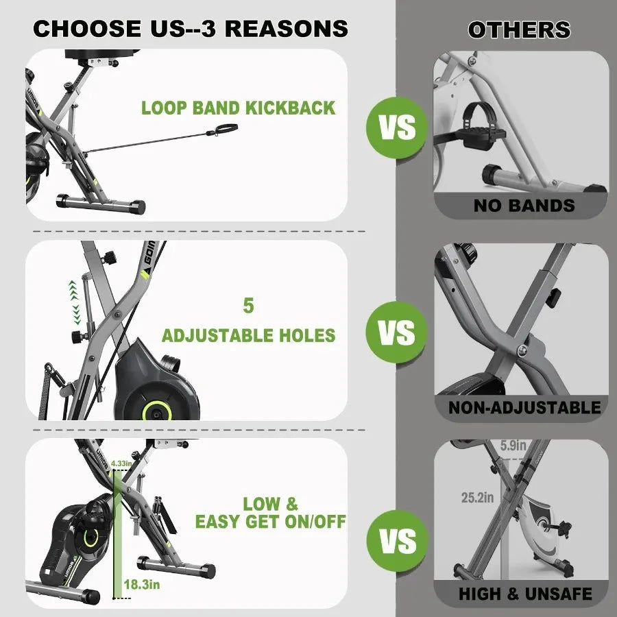 Exercise Bike 5 in 1 Foldable Stationary Bike 16 level Adjustable Ohberri