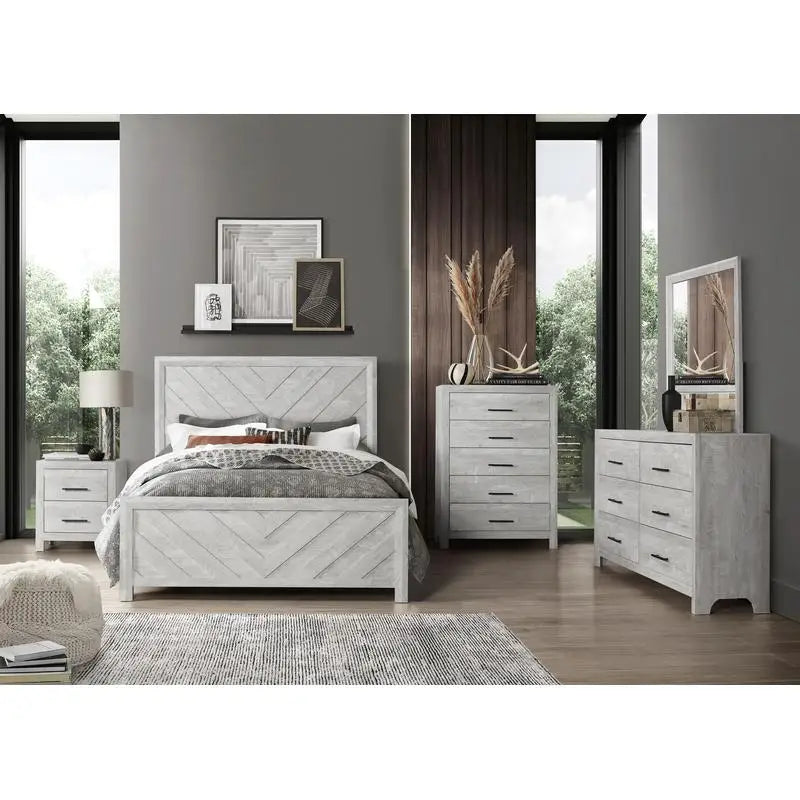 Modern Twin 5PC Storage Bedroom Set - Natural Wood Finish, Elegant Design - Ohberri
